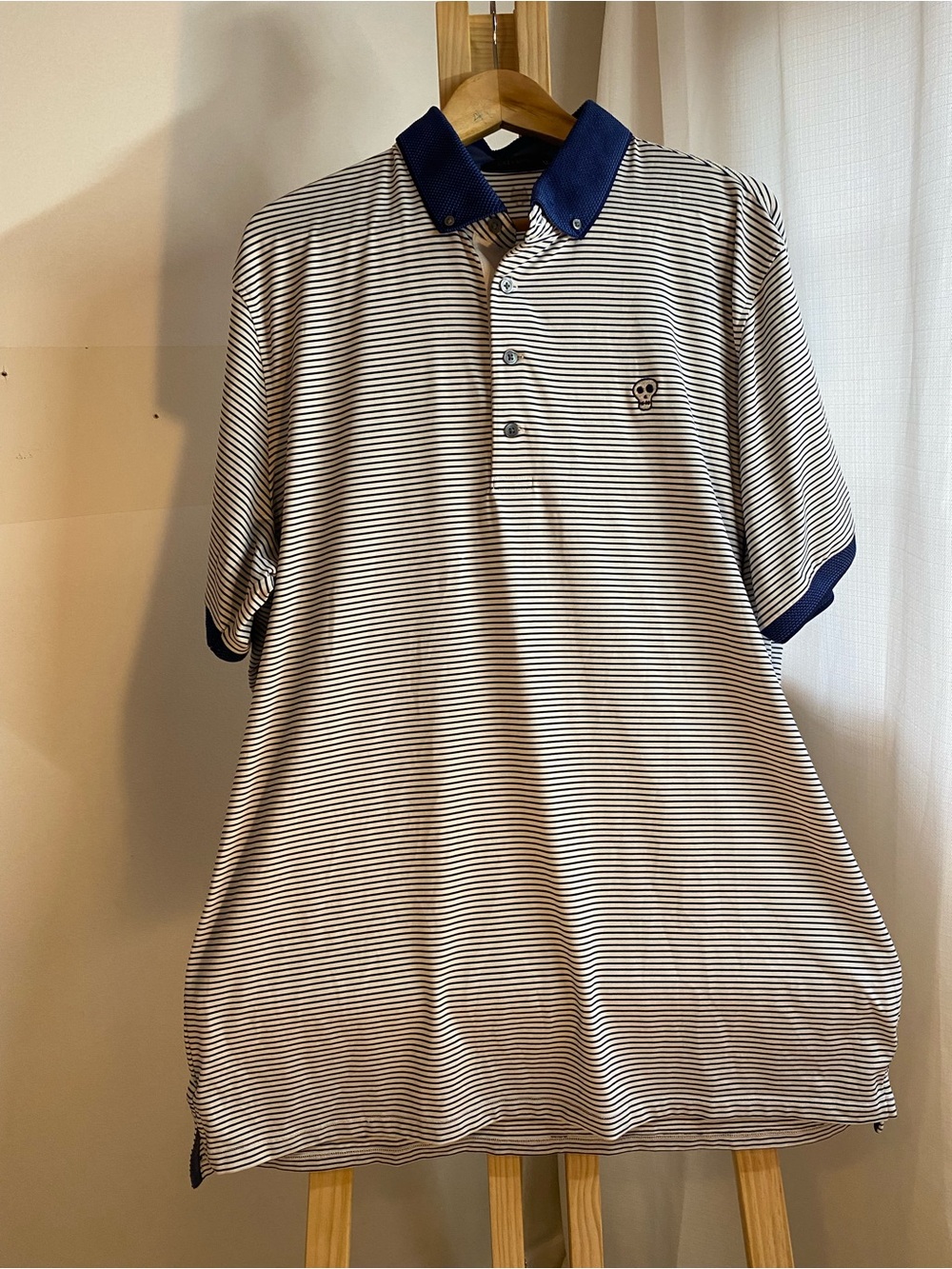 Greyson Bettinardi Men’s XL Striped Golf Polo Skull Logo Performance